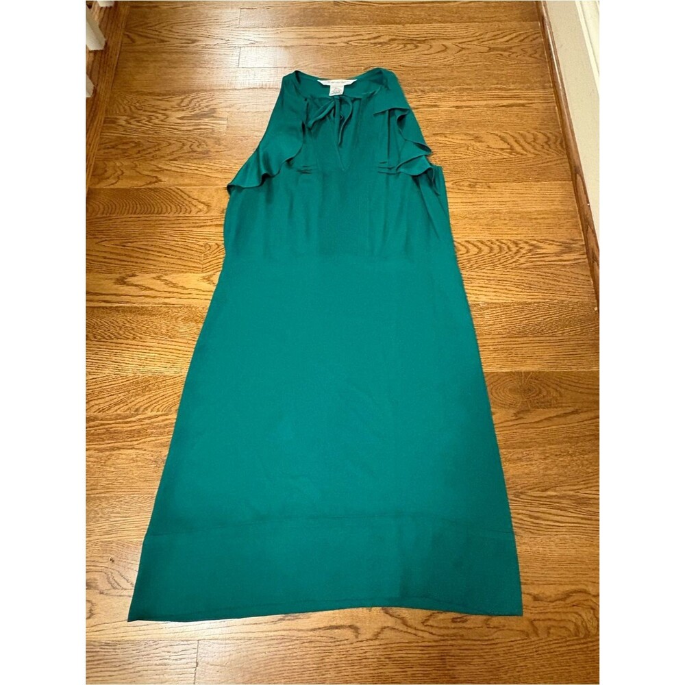 Diane von Furstenberg DVF Emerald Green Silk Ruffle Sleeveless Dress Size 4
